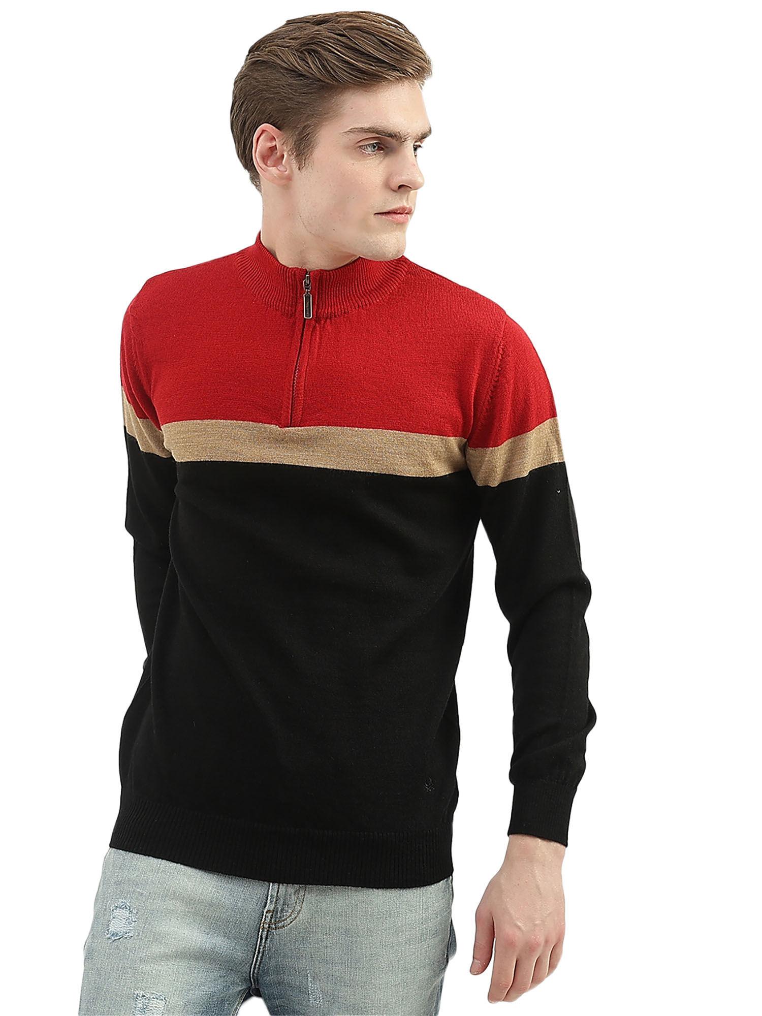 men multi-color colorblock high neck sweater
