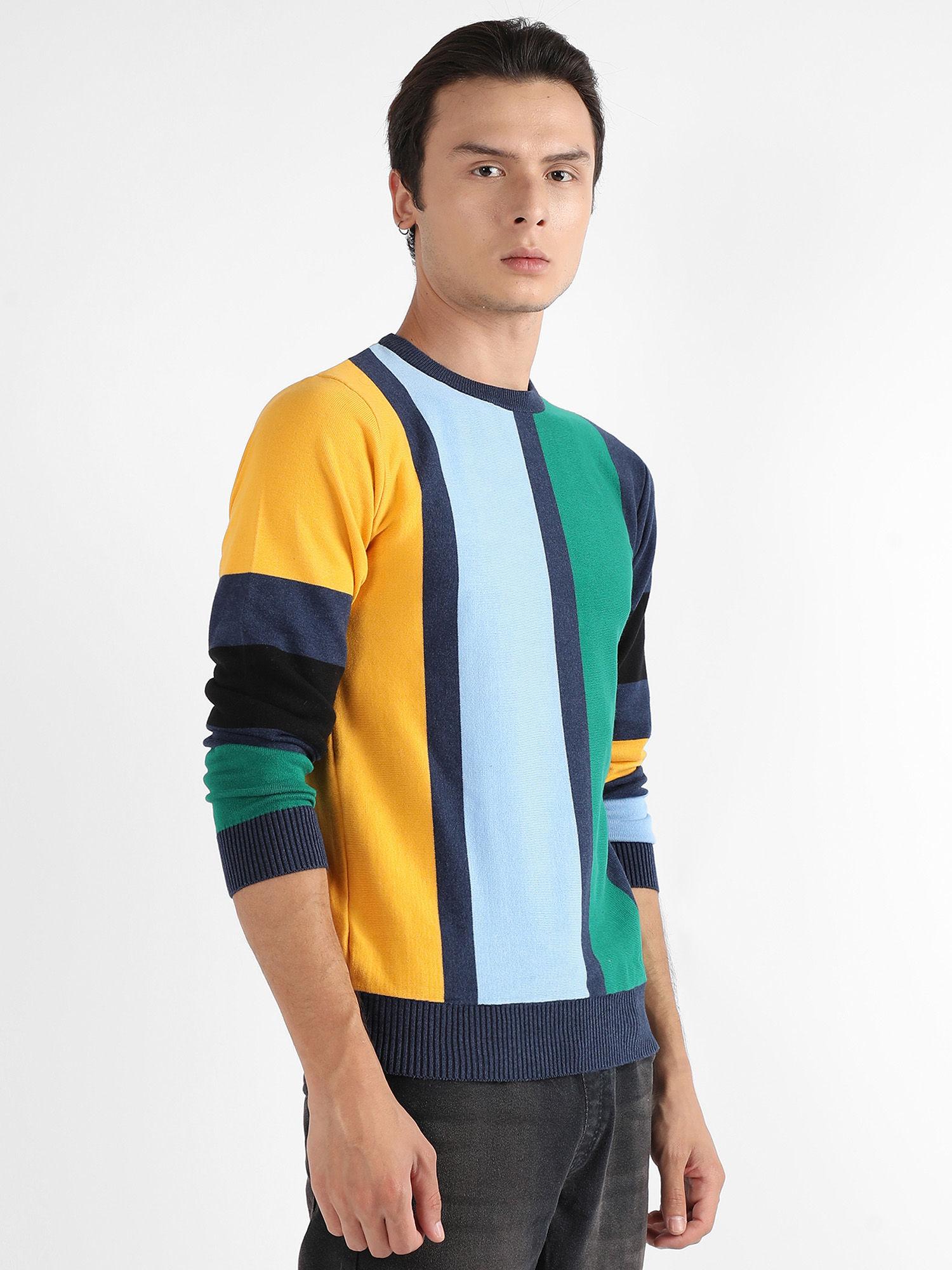 men multi-color contrast panel relaxed pullover sweater