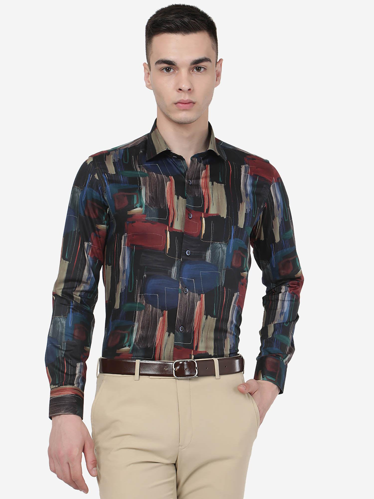 men multi-color cotton slim fit printed casual shirt