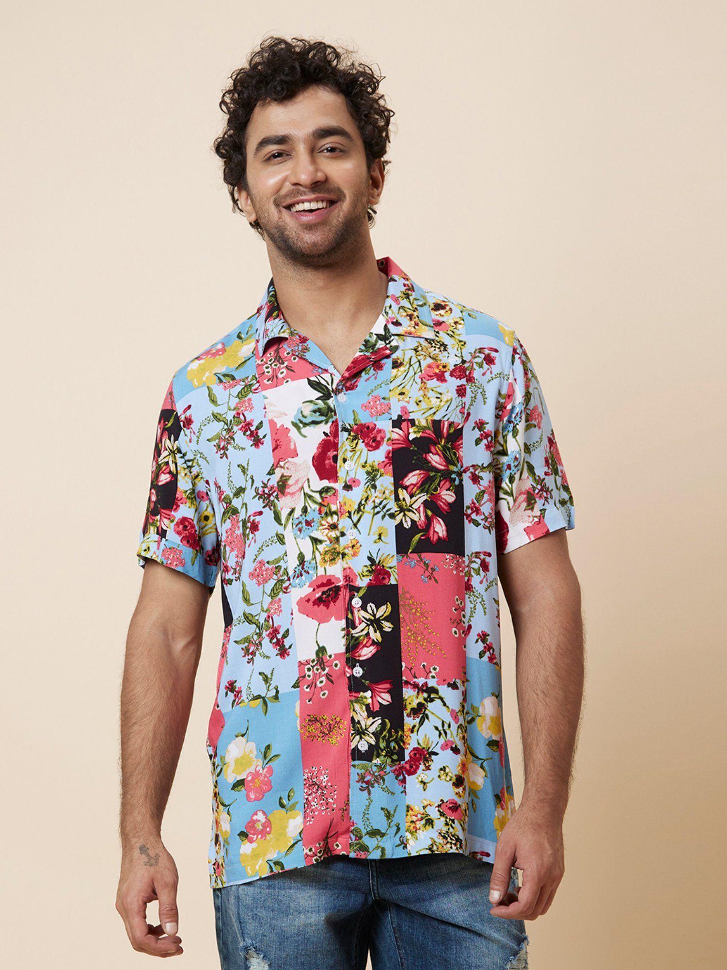 men multi-color floral printed regular fit casual resort shirt