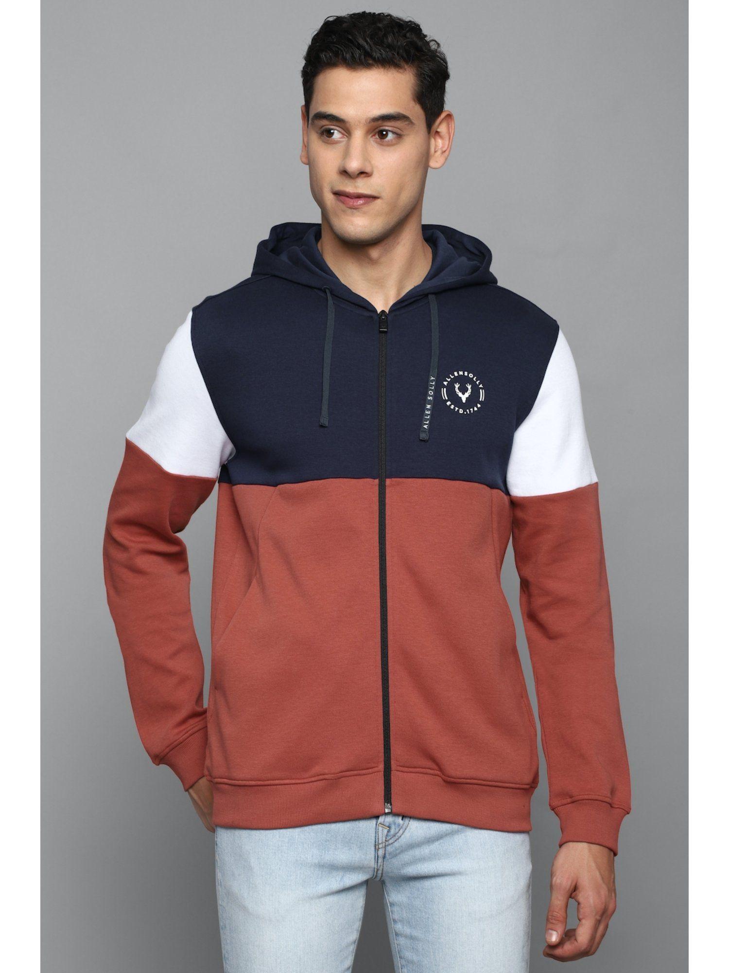 men multi-color hooded neck full sleeves casual sweatshirt