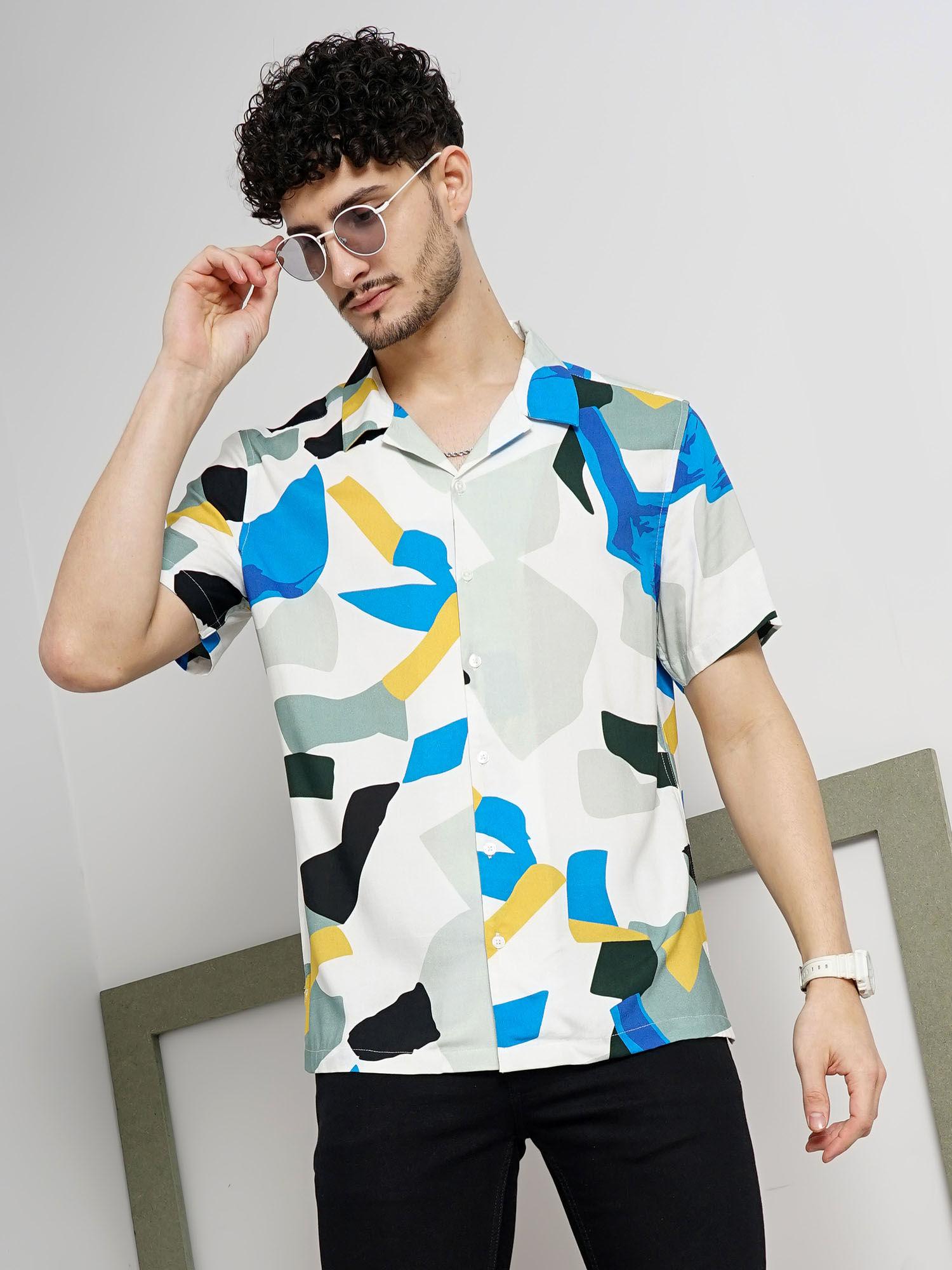 men multi-color printed regular fit viscose rayon soft touch casual shirt