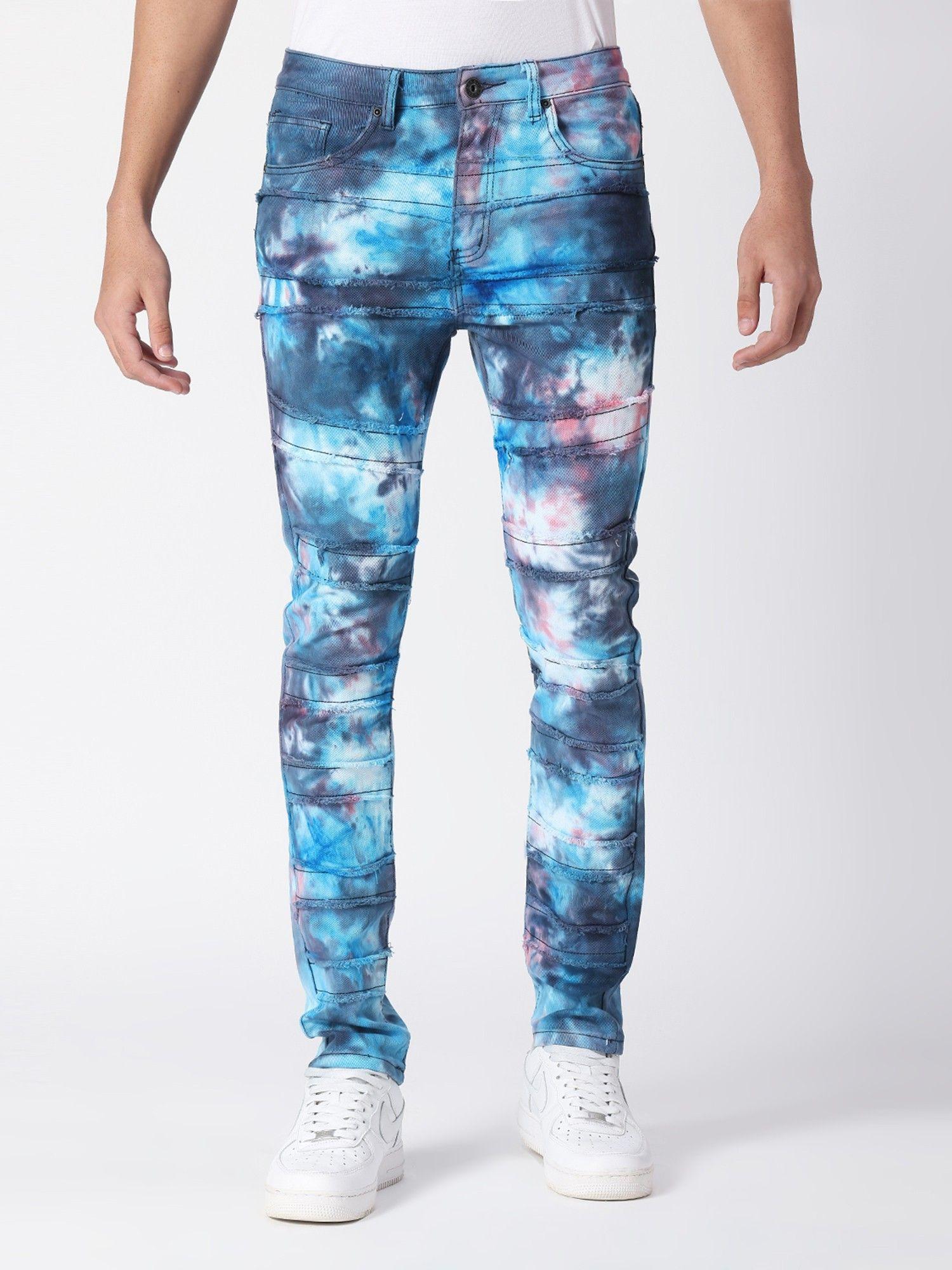 men multi-color tie dye splash skinny fit