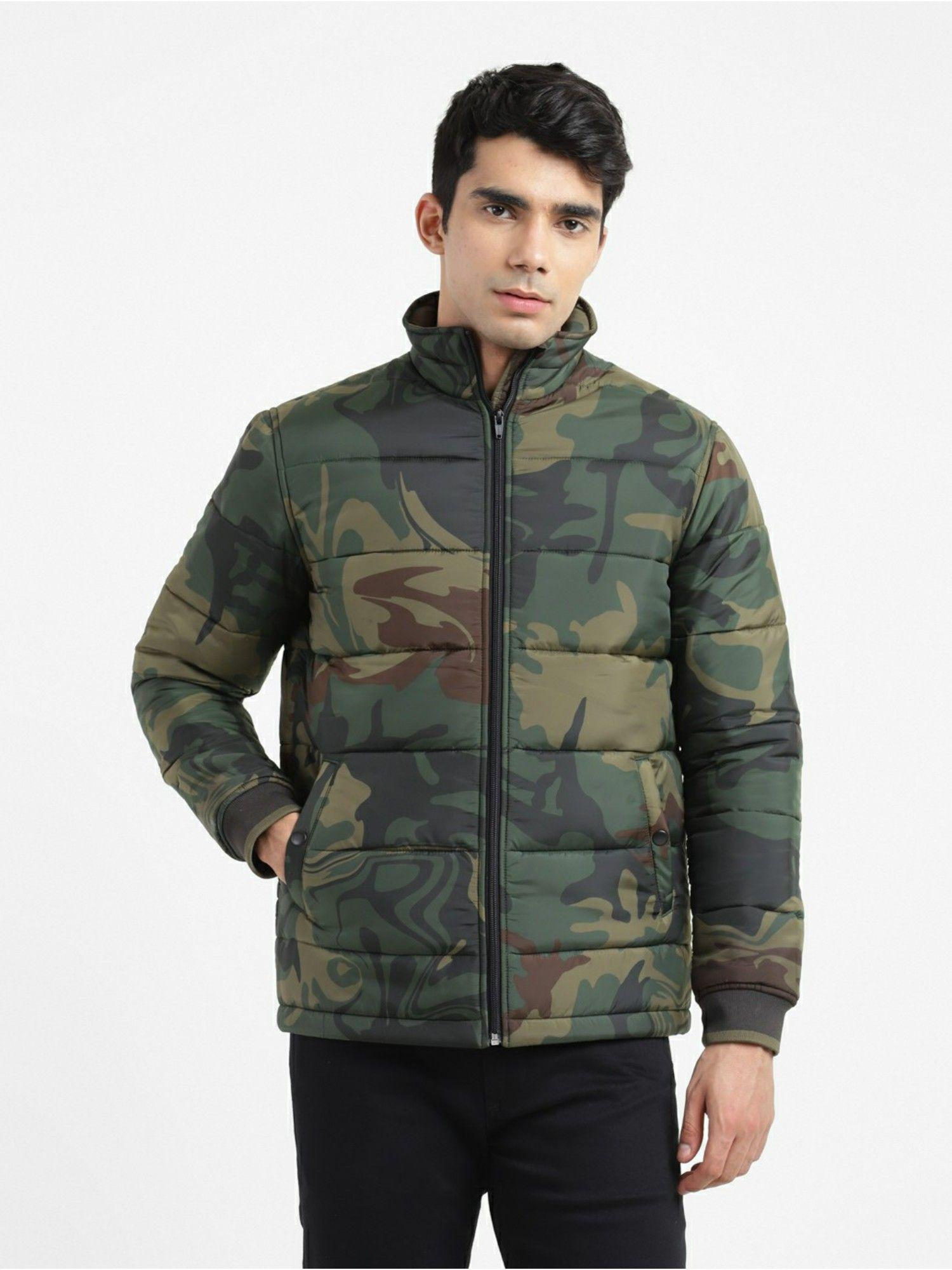 men multi-color turtle neck quilted jacket