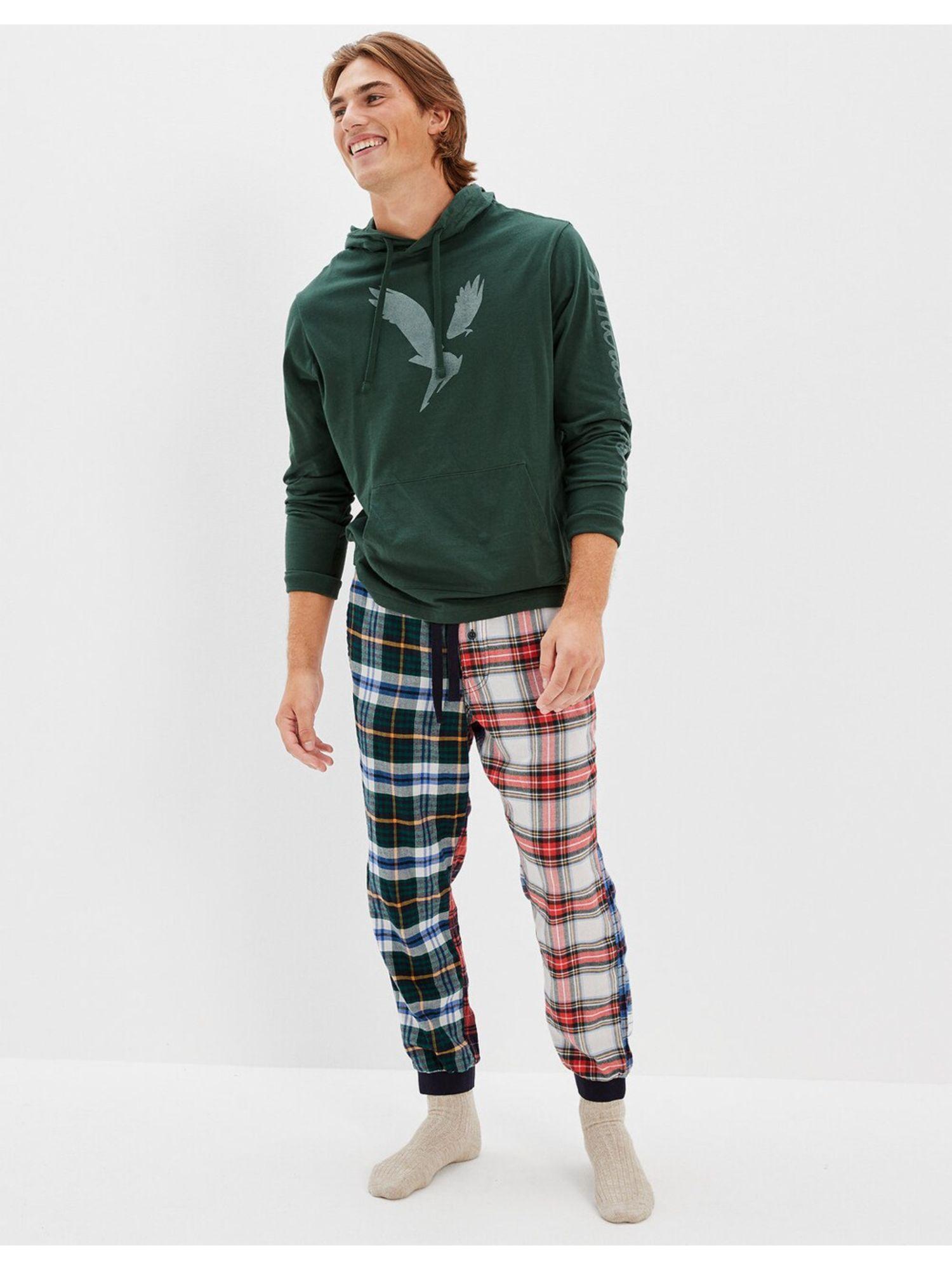 men multi-colored patchwork flannel joggers