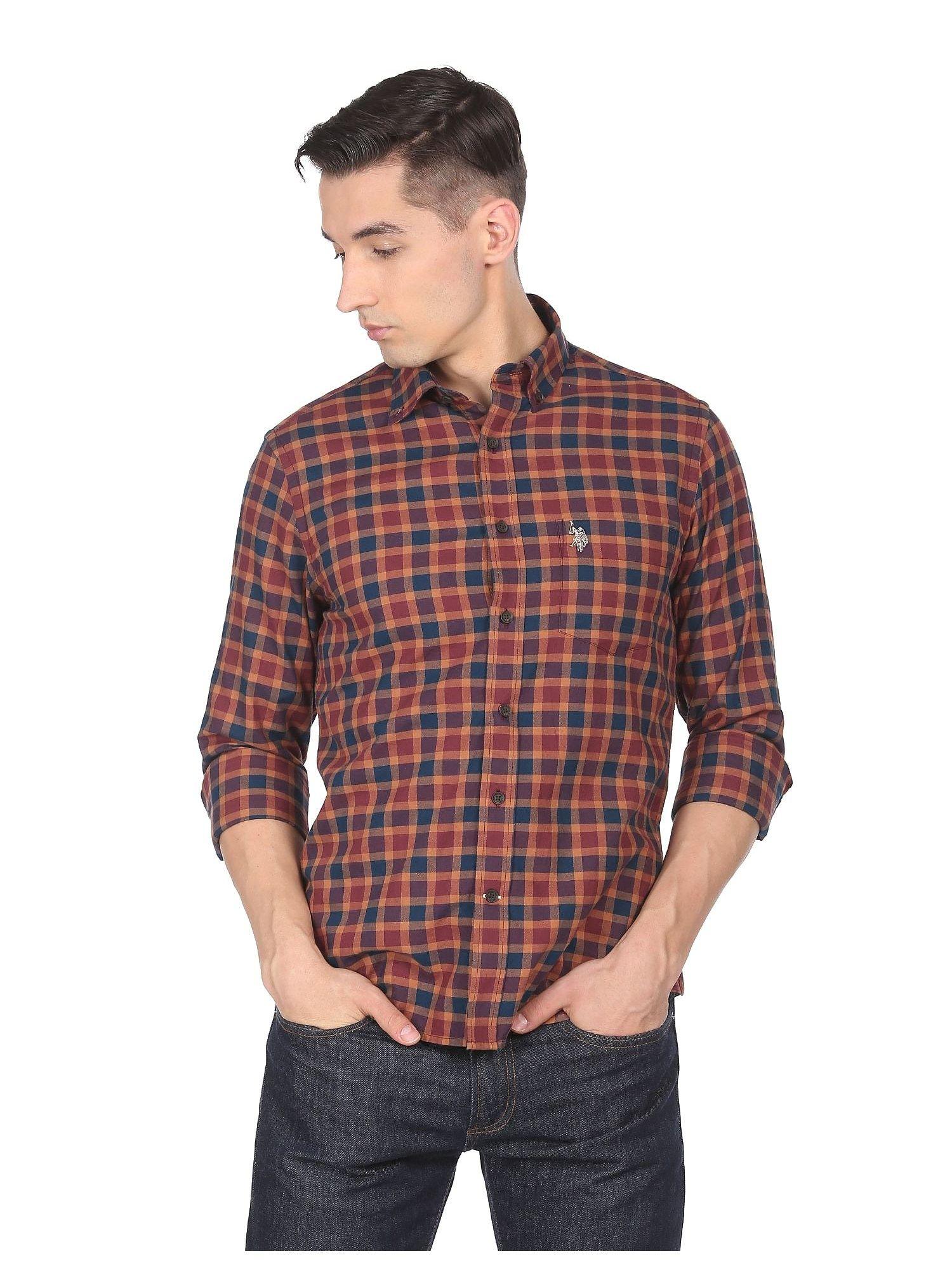 men multi colour button down collar check casual shirt