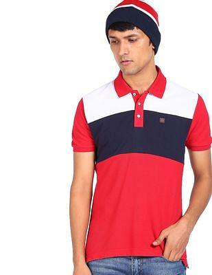 men multi colour cotton colour block polo shirt