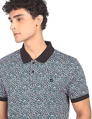 men multi-colour cotton printed polo shirt