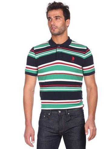 men multi colour cotton striped polo shirt