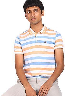 men multi colour cotton striped polo shirt