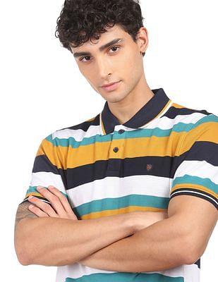 men multi-colour cotton striped polo shirt