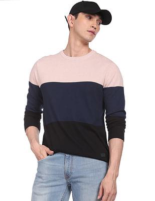 men multi colour crew neck pure cotton sweater
