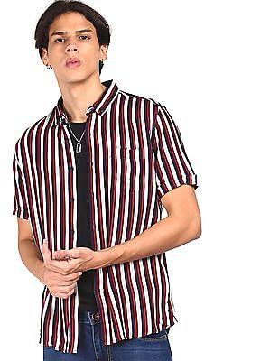 men multi colour short sleeve stripe casual shirt