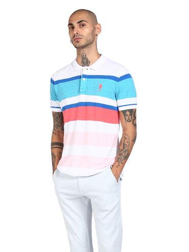 men multi colour striped cotton polo t-shirt