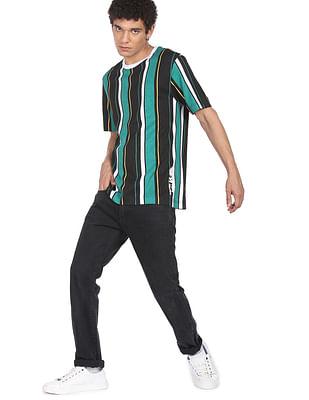 men multi colour vertical stripe cotton t-shirt
