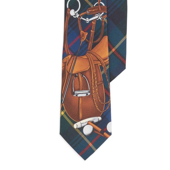 men multi equestrian-plaid silk twill tie