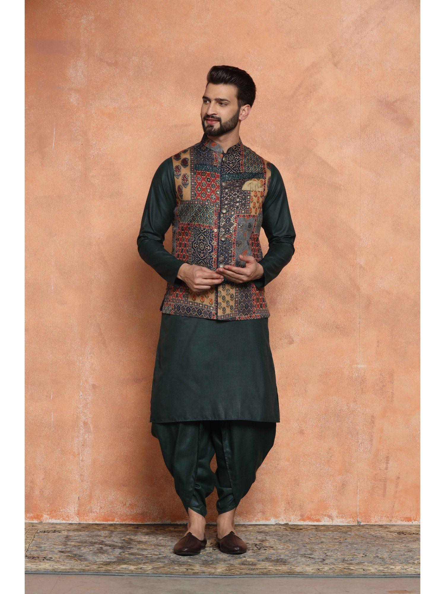 men multi jacket kurta (set of 3)