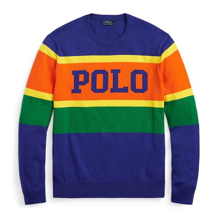 men multi logo striped cotton sweater