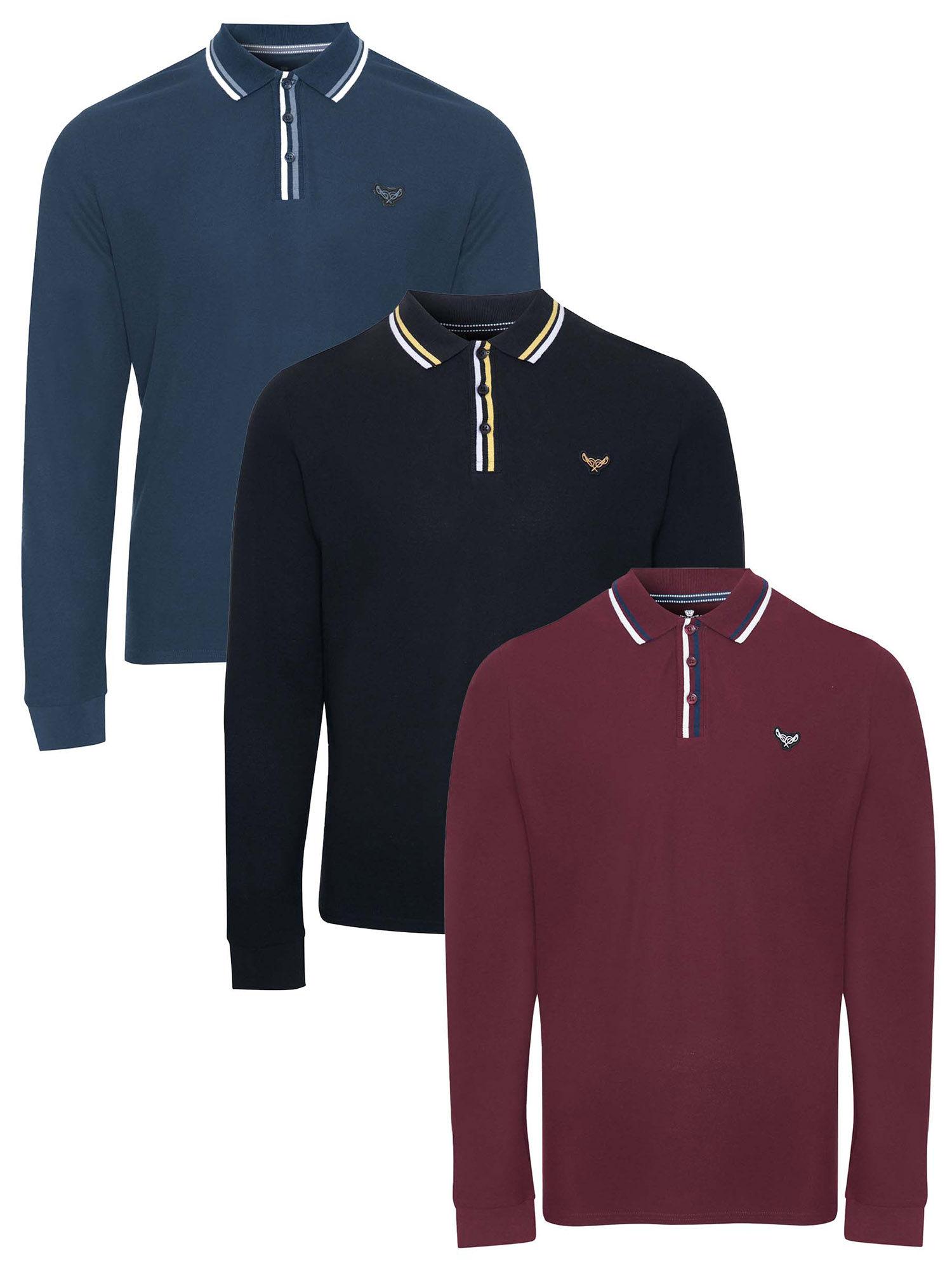 men multi long sleeve polo t-shirts (pack of 3)
