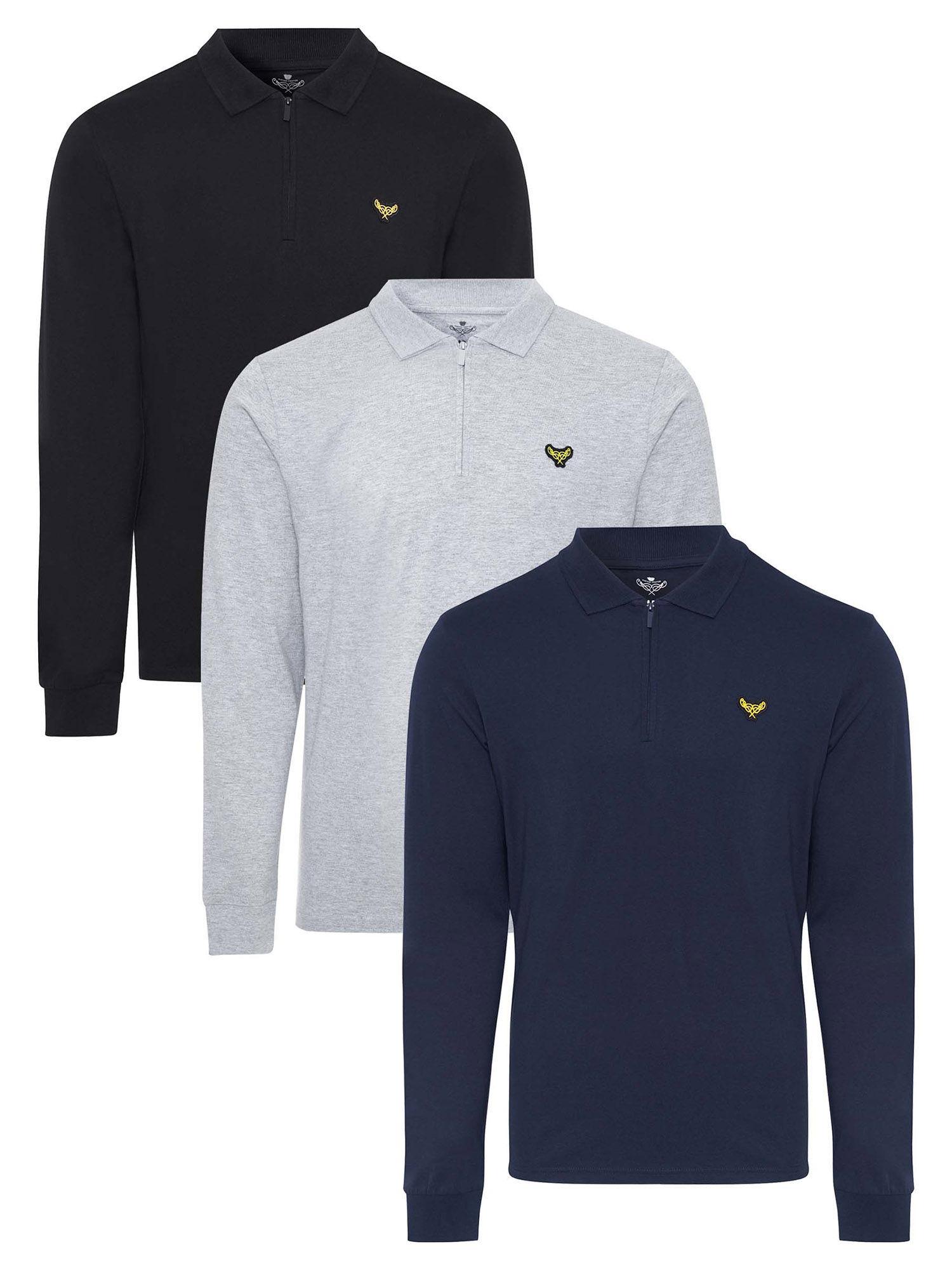 men multi long sleeve polo t-shirts (pack of 3)