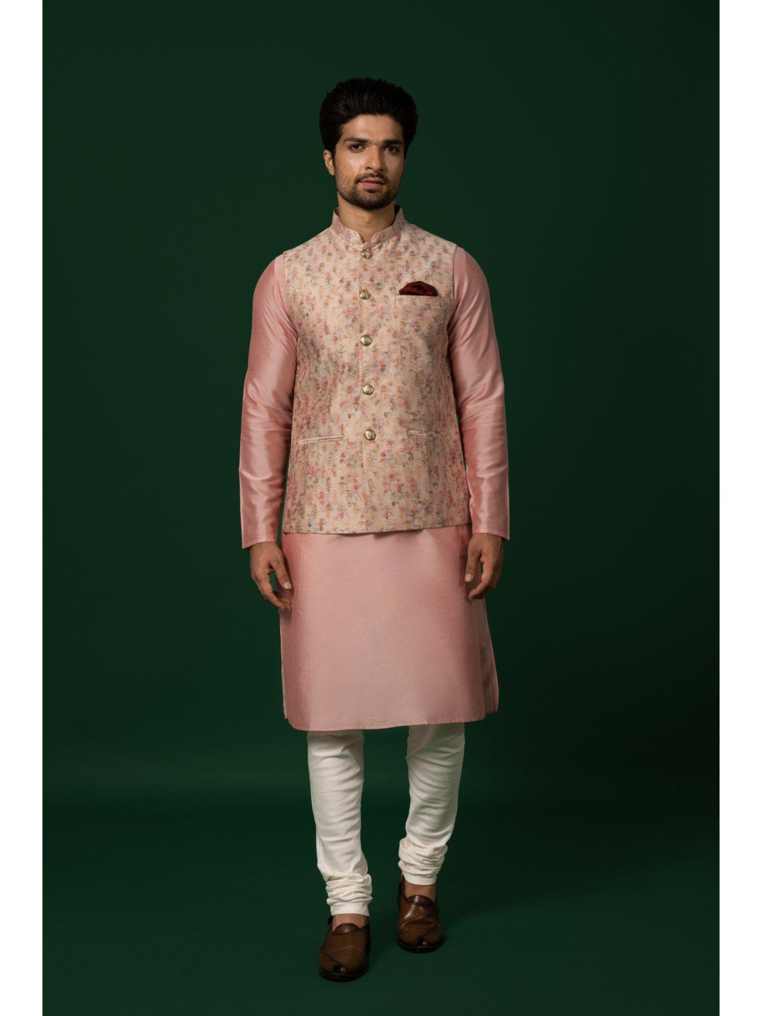 men multi nehru jacket churidar kurta (set of 3)