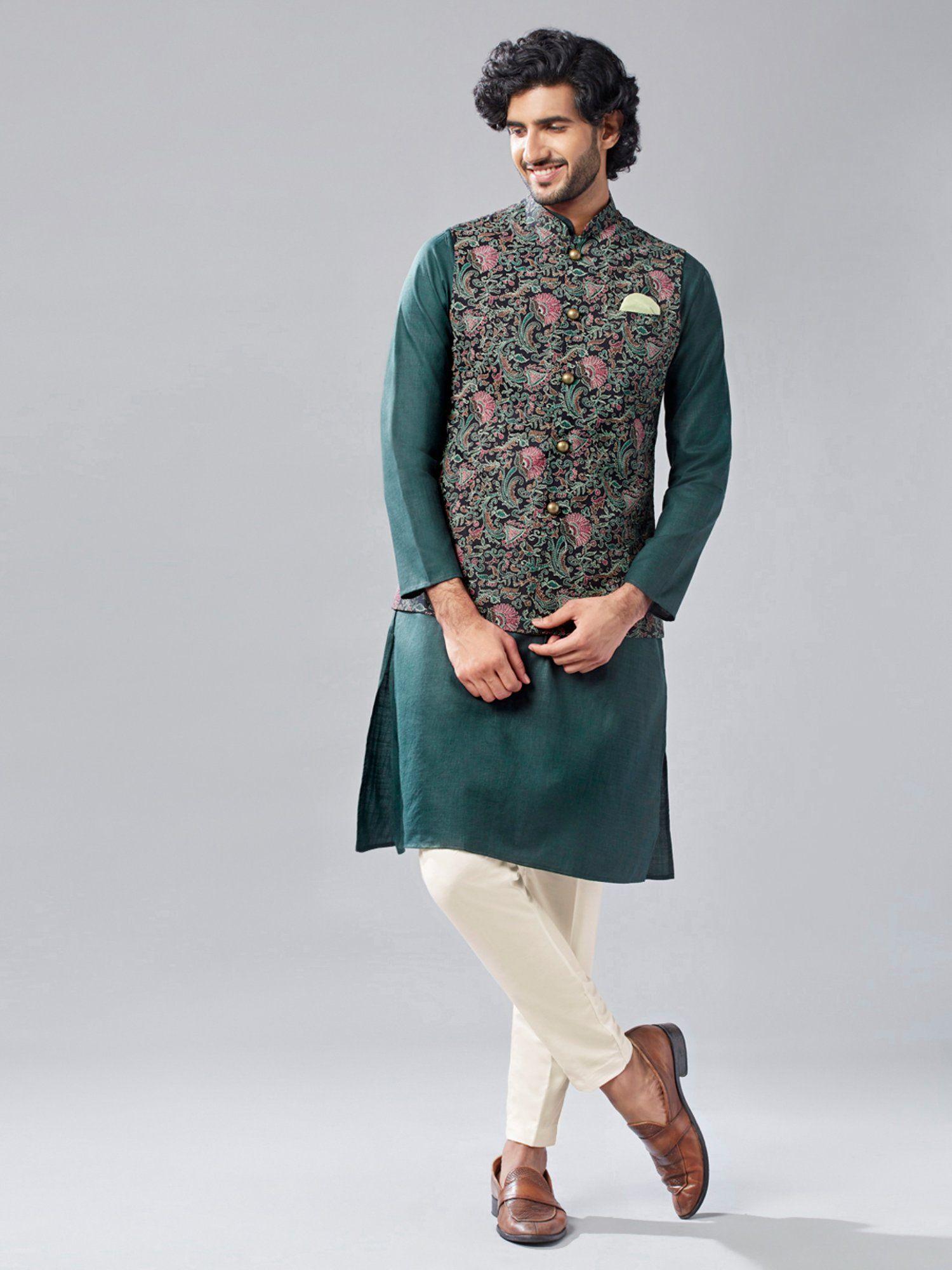 men multi nehru jacket trouser kurta (set of 3)