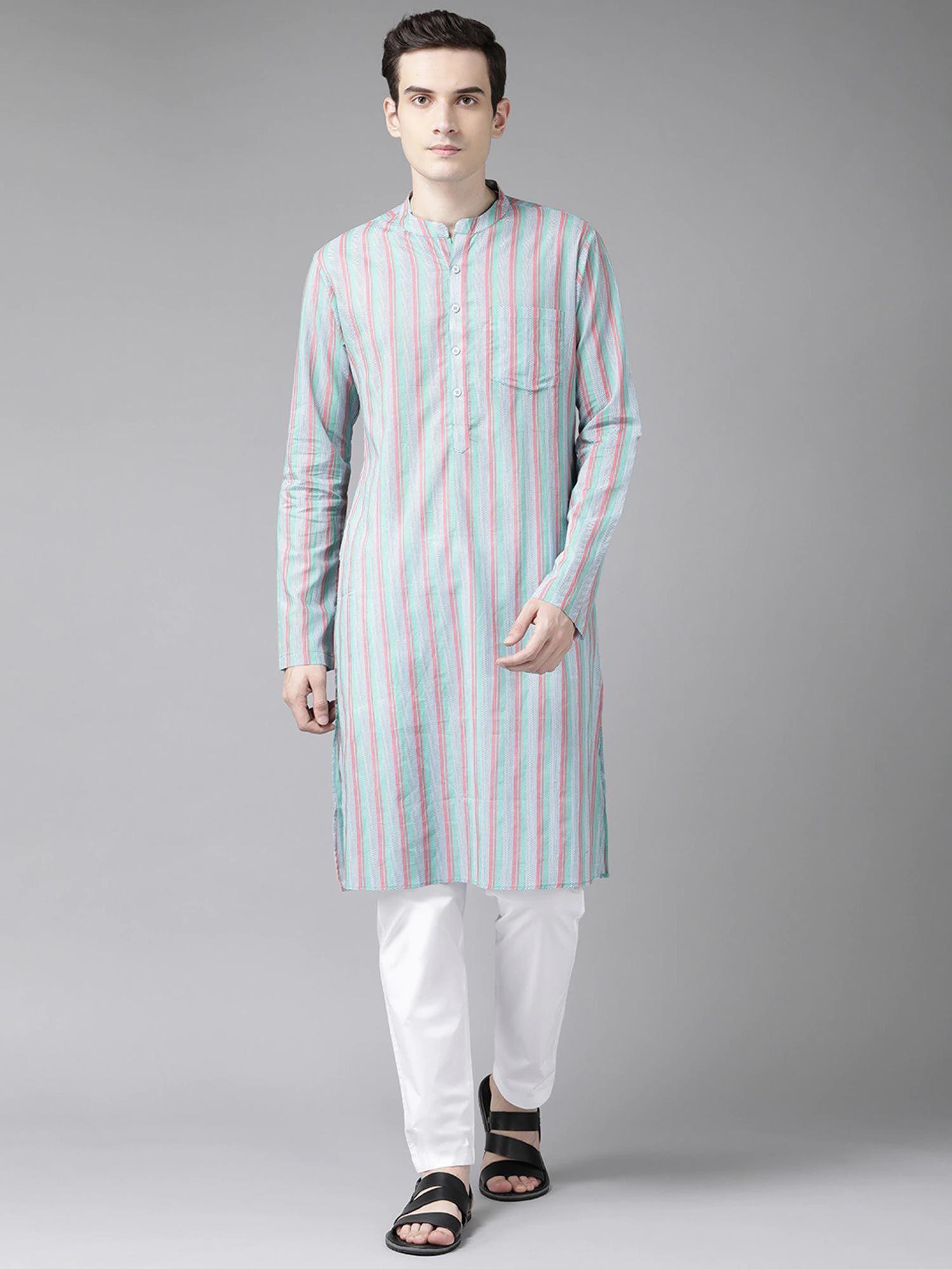 men multi printed straight kurta with pyjama (set of 2)