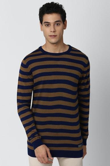 men multi stripe crew neck sweater