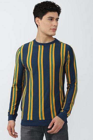 men multi stripe crew neck sweatshirt