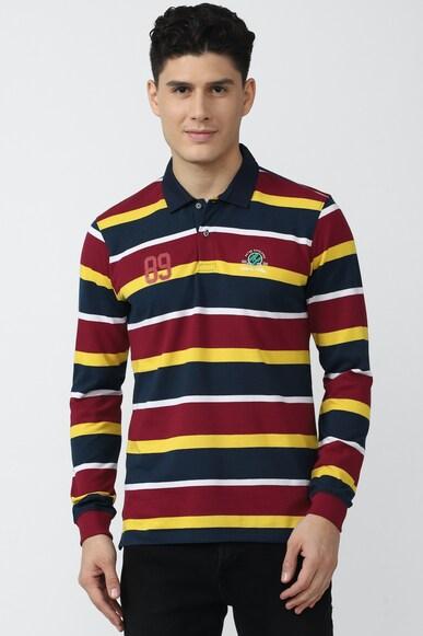 men multi stripe polo neck polo t-shirts