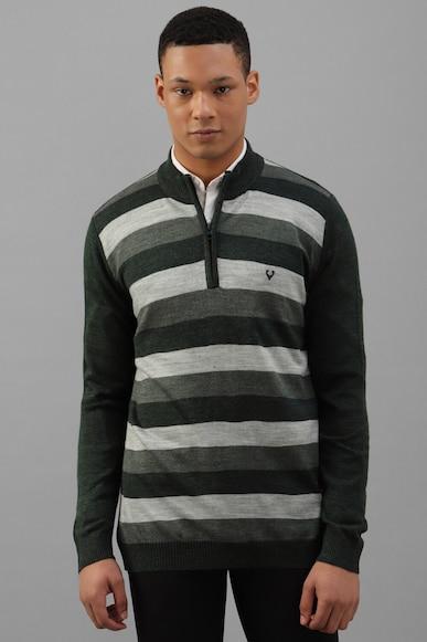 men multi stripe stylized neck full sleeves sweater
