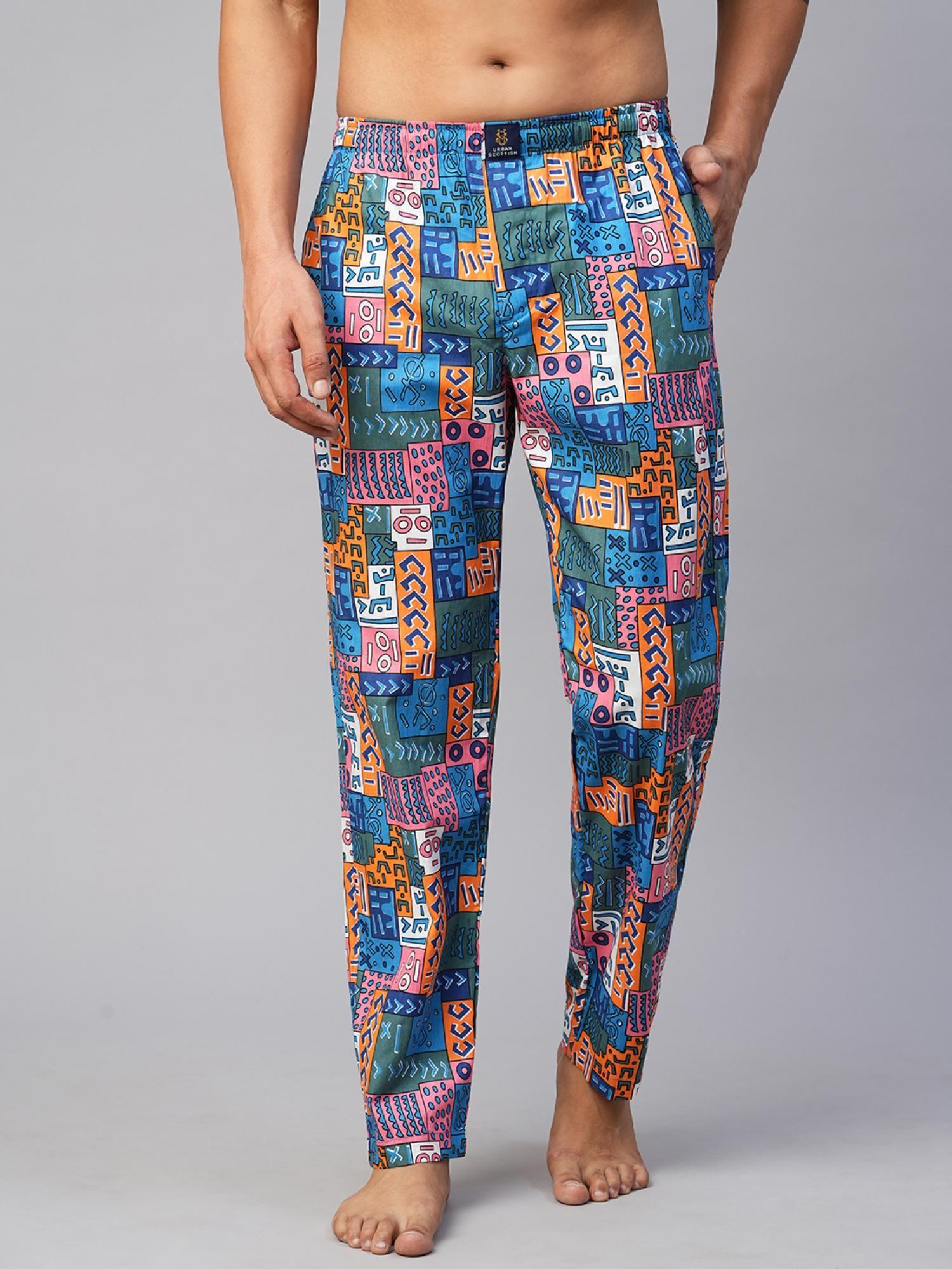 men multicolor cotton printed lounge pants