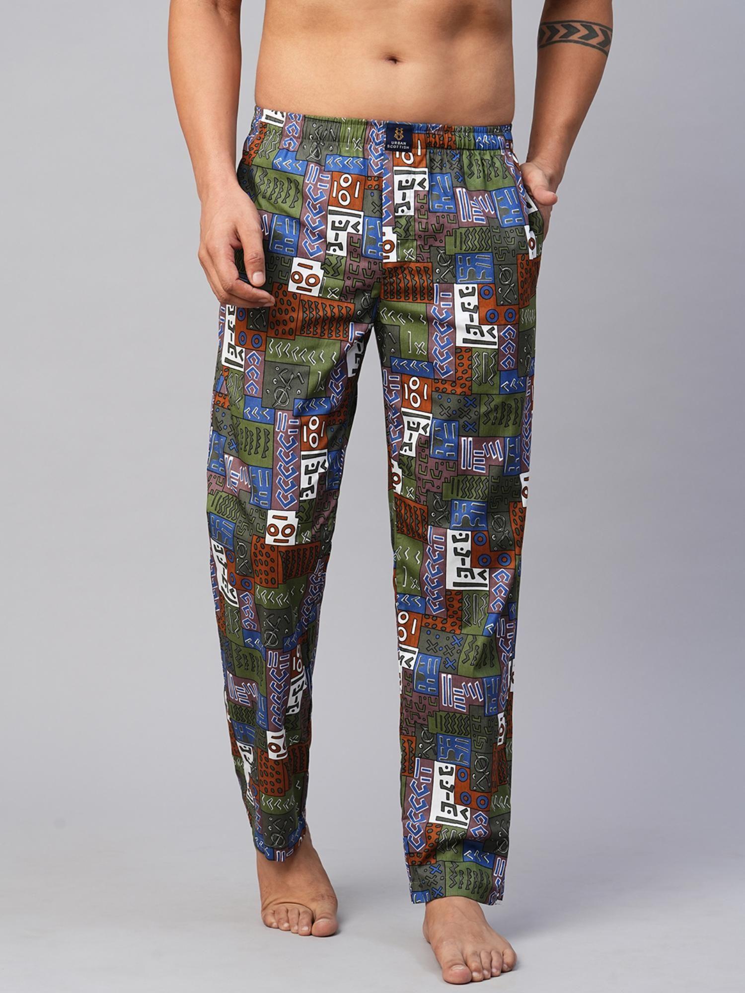 men multicolor cotton printed lounge pants