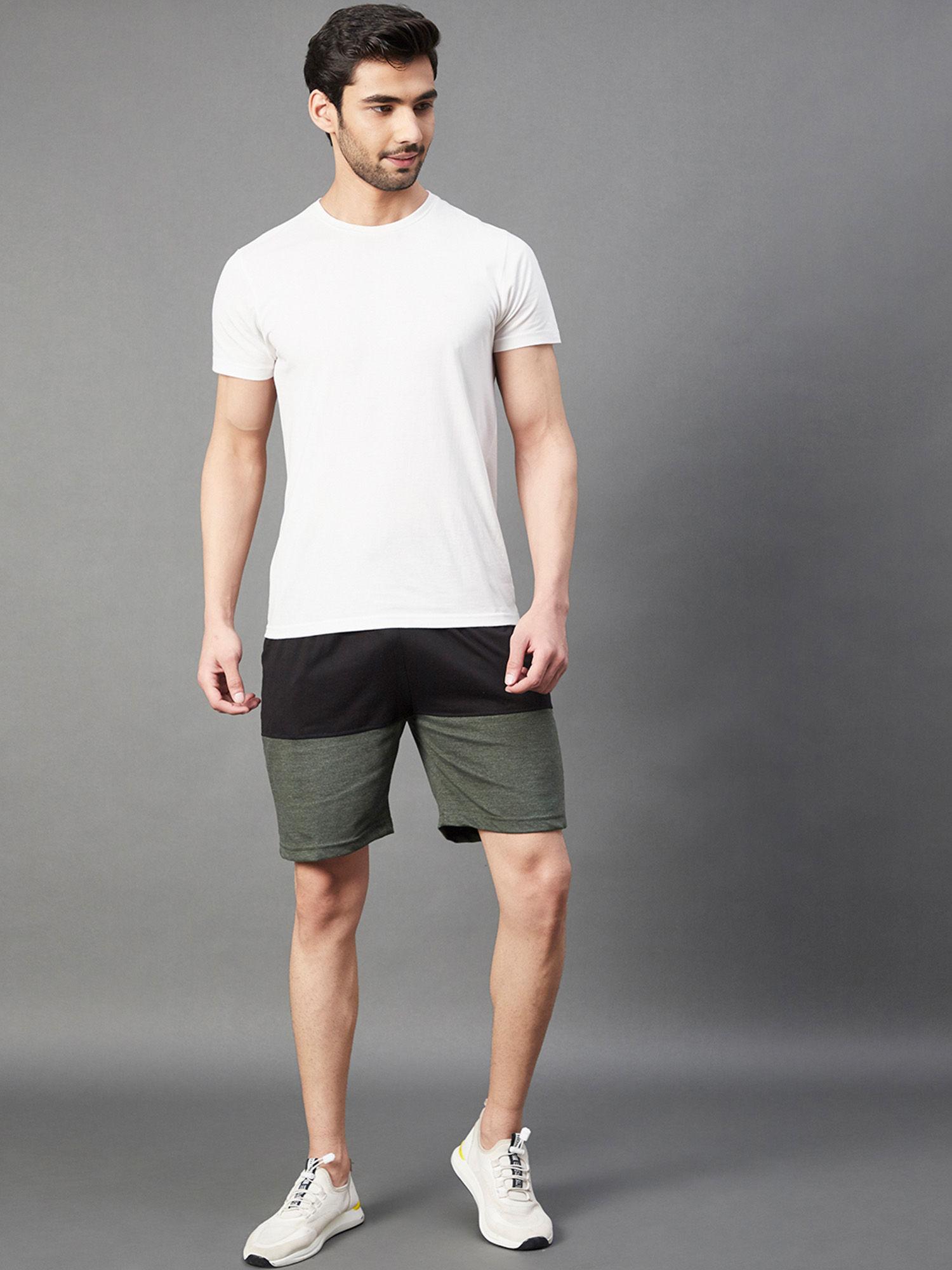 men multicolor melange half & half knitted shorts