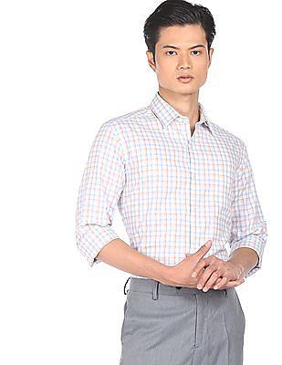 men multicolour spread collar check formal shirt