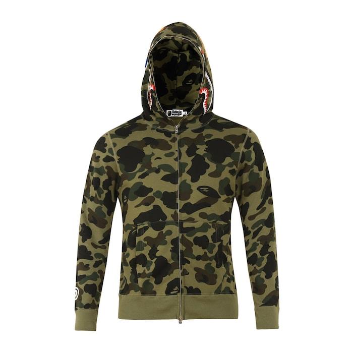 men multicoloured all-over camouflage shark full-zip hoodie