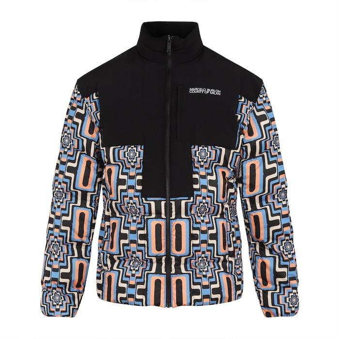men multicoloured optical cross print puffer jacket