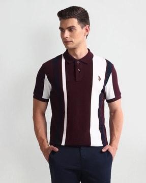 men muscle fit vertical striped polo t-shirt