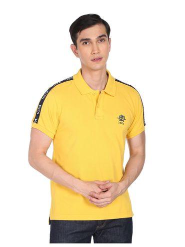 men mustard brand tape pique solid cotton polo t-shirt