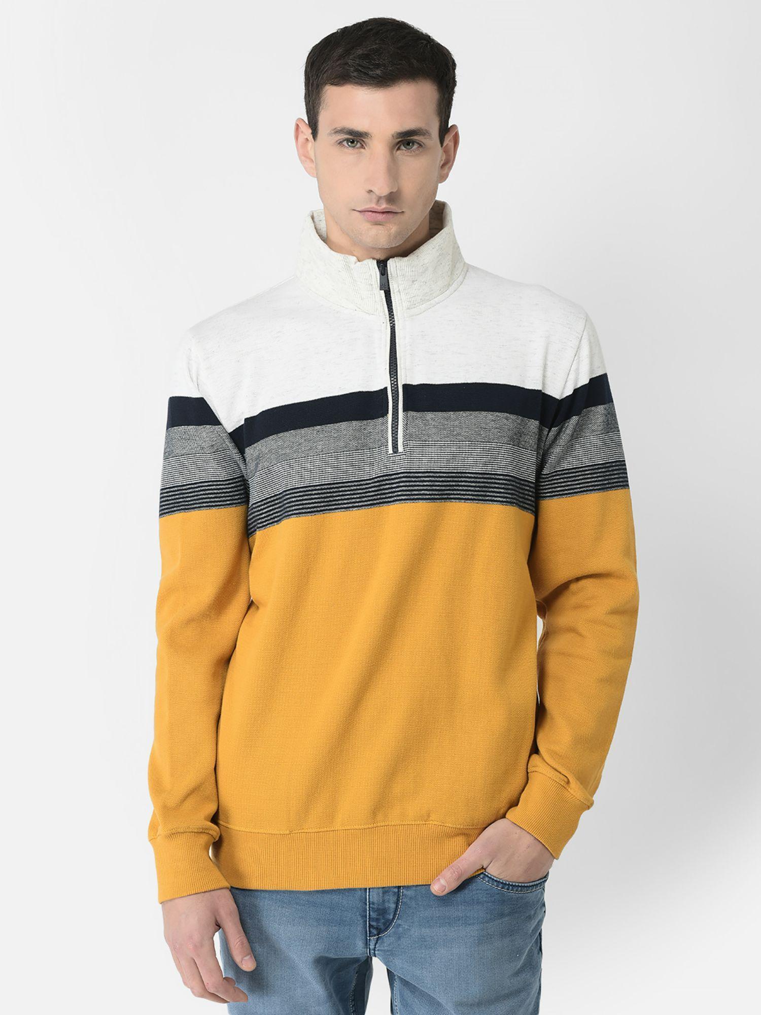 men mustard colour-blocked sweatshirt