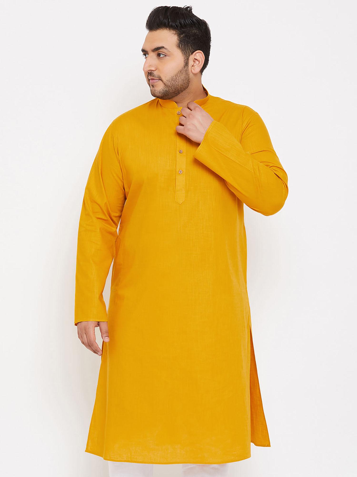 men mustard cotton blend kurta