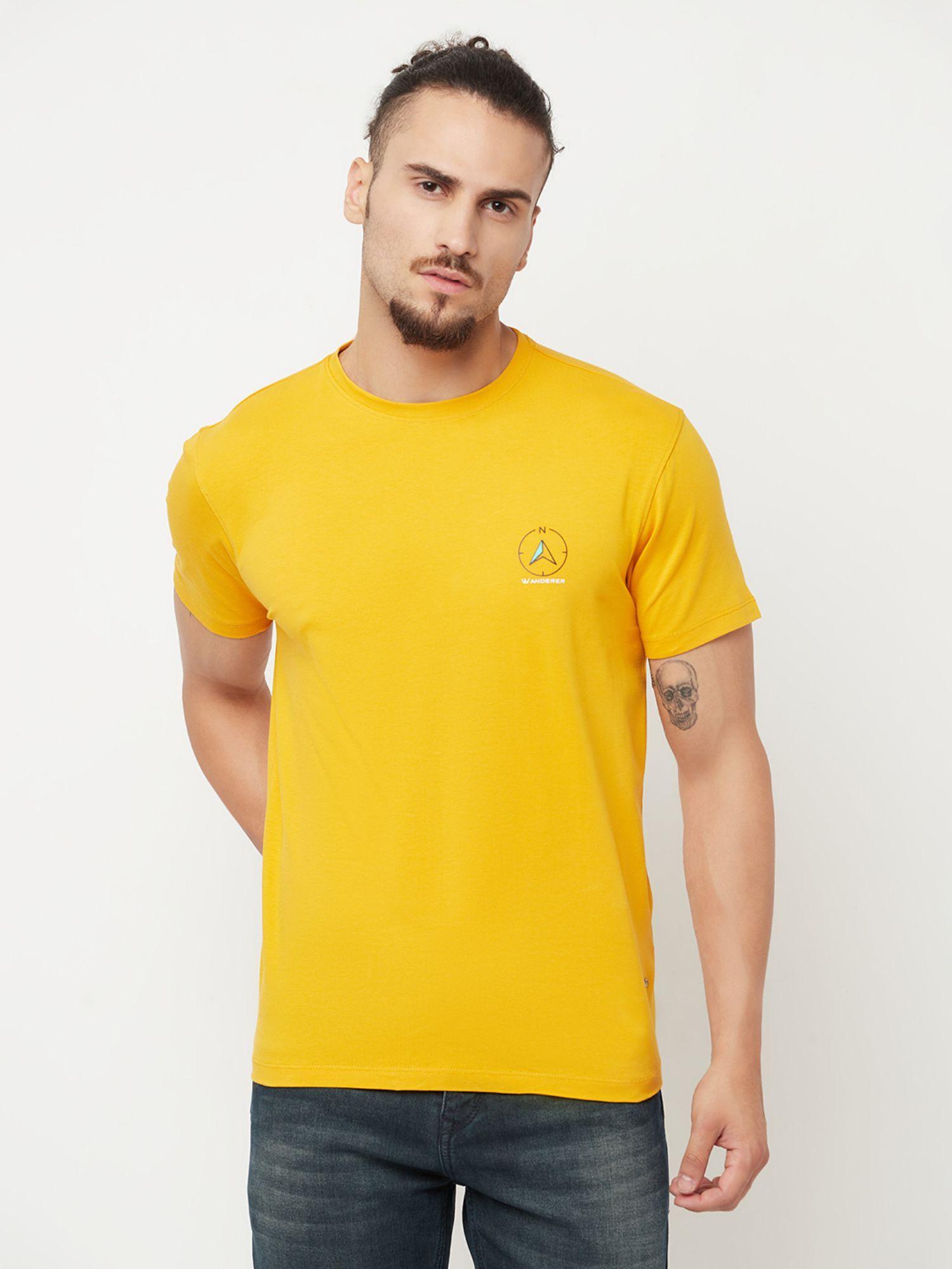 men mustard round neck t-shirt