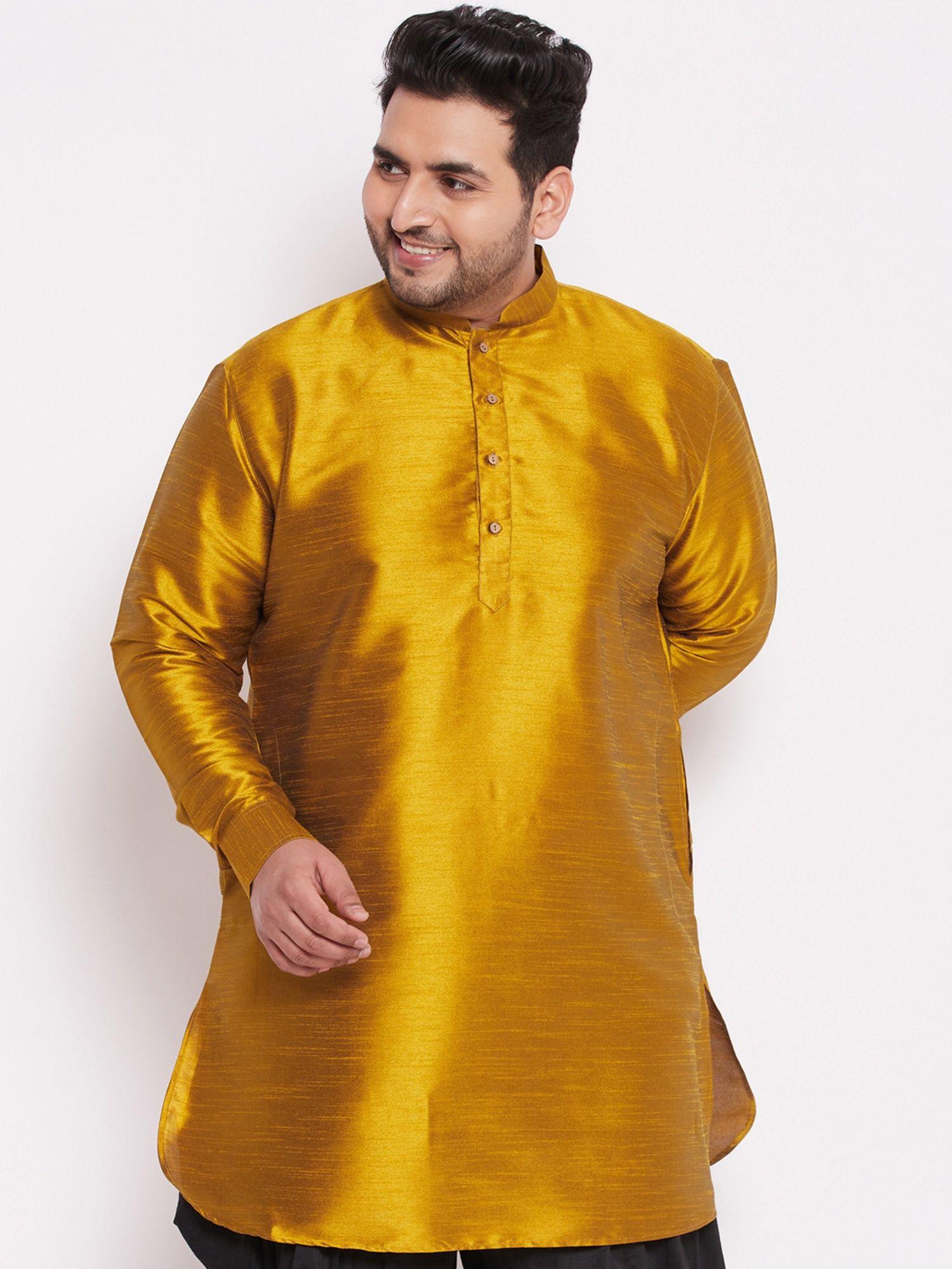 men mustard silk blend kurta