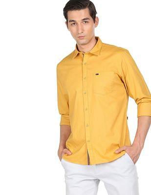 men mustard slim fit solid casual shirt