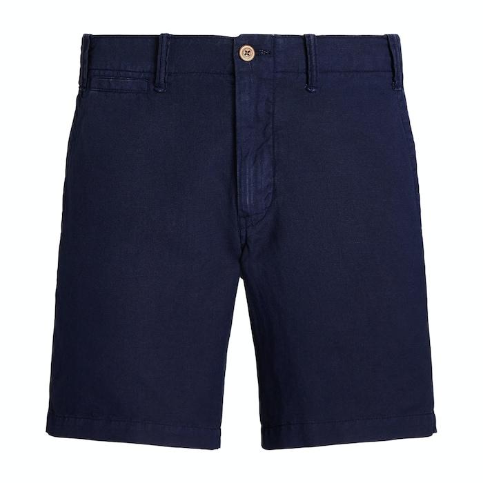 men navy 8-inch straight fit linen-cotton short