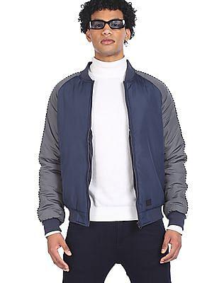 men navy and grey colourblocked bomber jacket