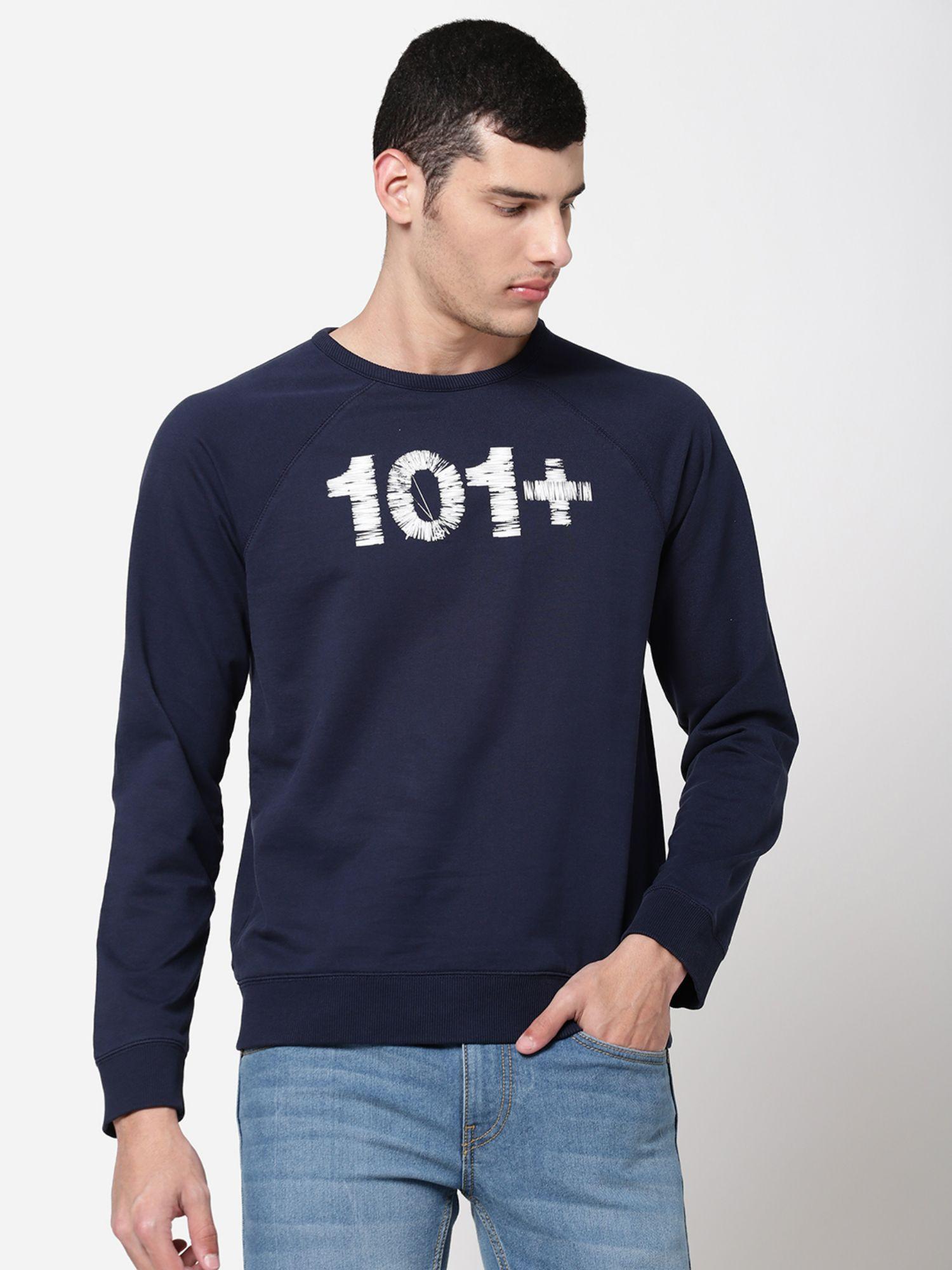 men navy applique printed sweatshirt