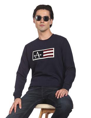 men navy appliqued regular fit  sweatshirt