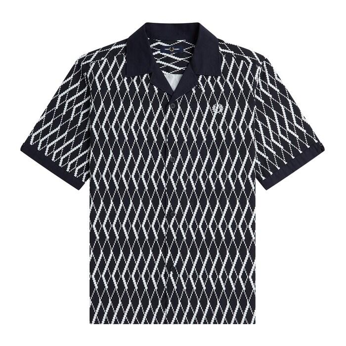 men navy argyle print revere collar shirt