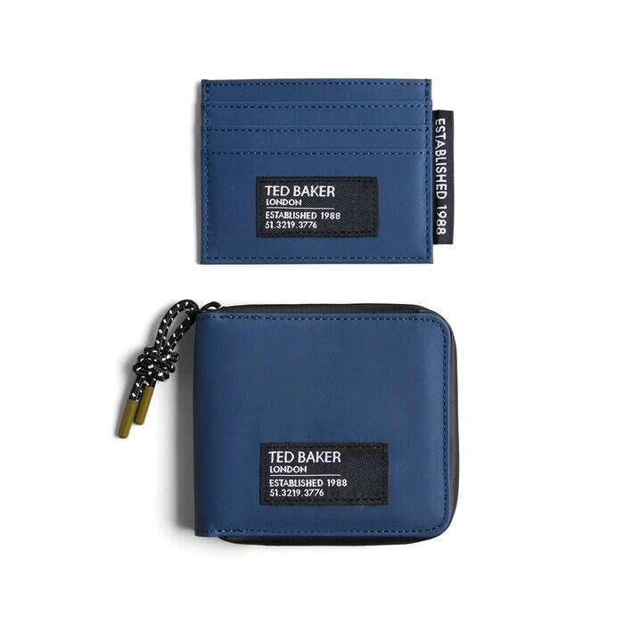 men navy bi-fold wallet and cardholder gift set